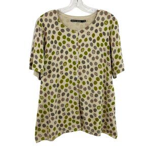 Gundrun Sjoden Artsy Print Short Sleeve Button Front Knit Top Neutral Size Small